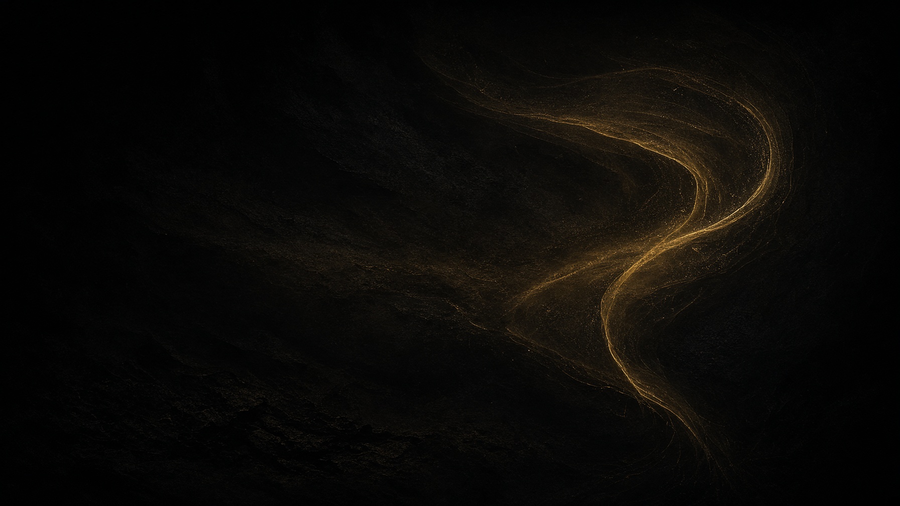 Near-dark field with a faint gold filament of breath.